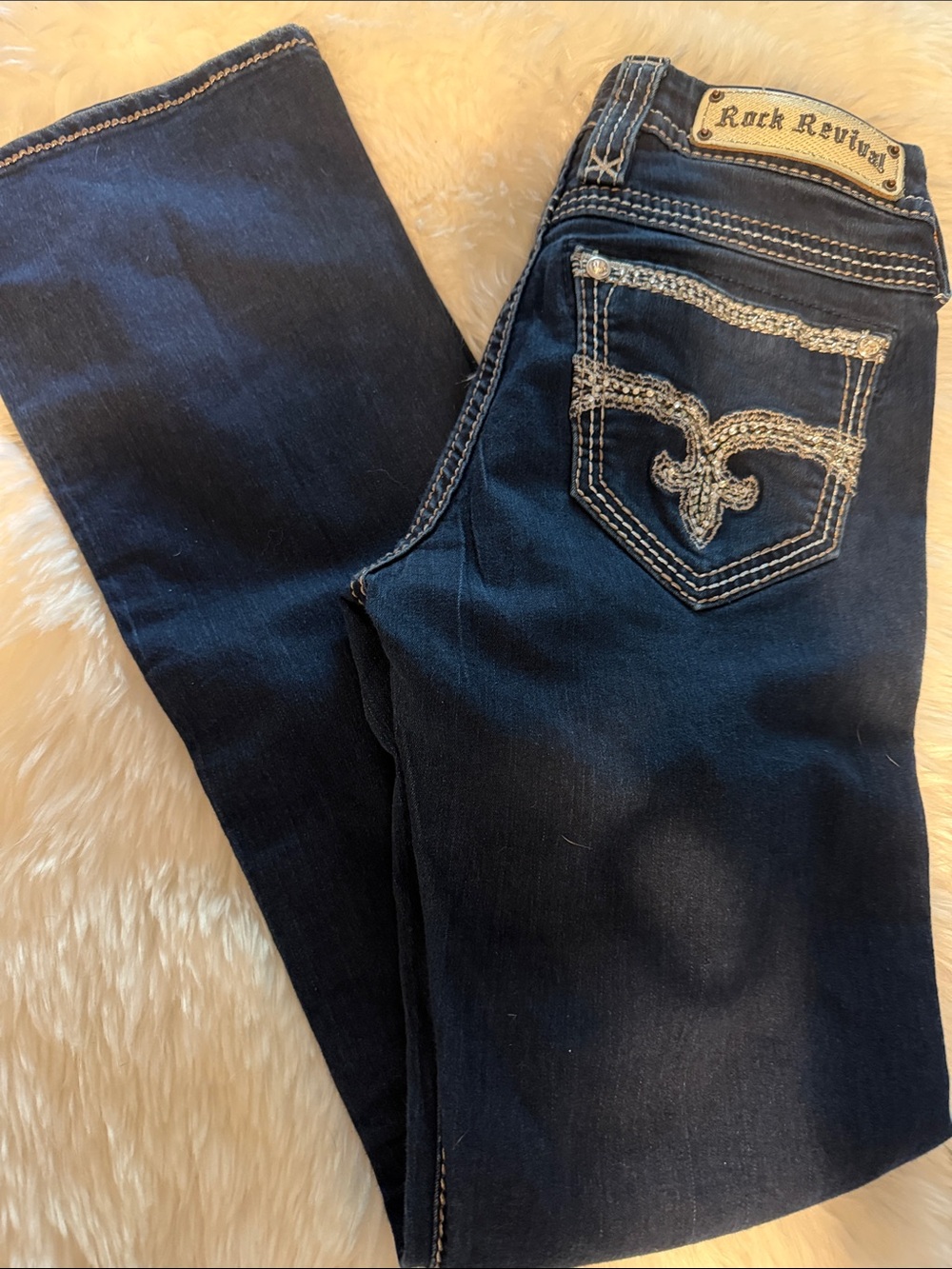 Rock Revival Women's Dark Indigo Bootcut Jeans with Embroidered Pockets